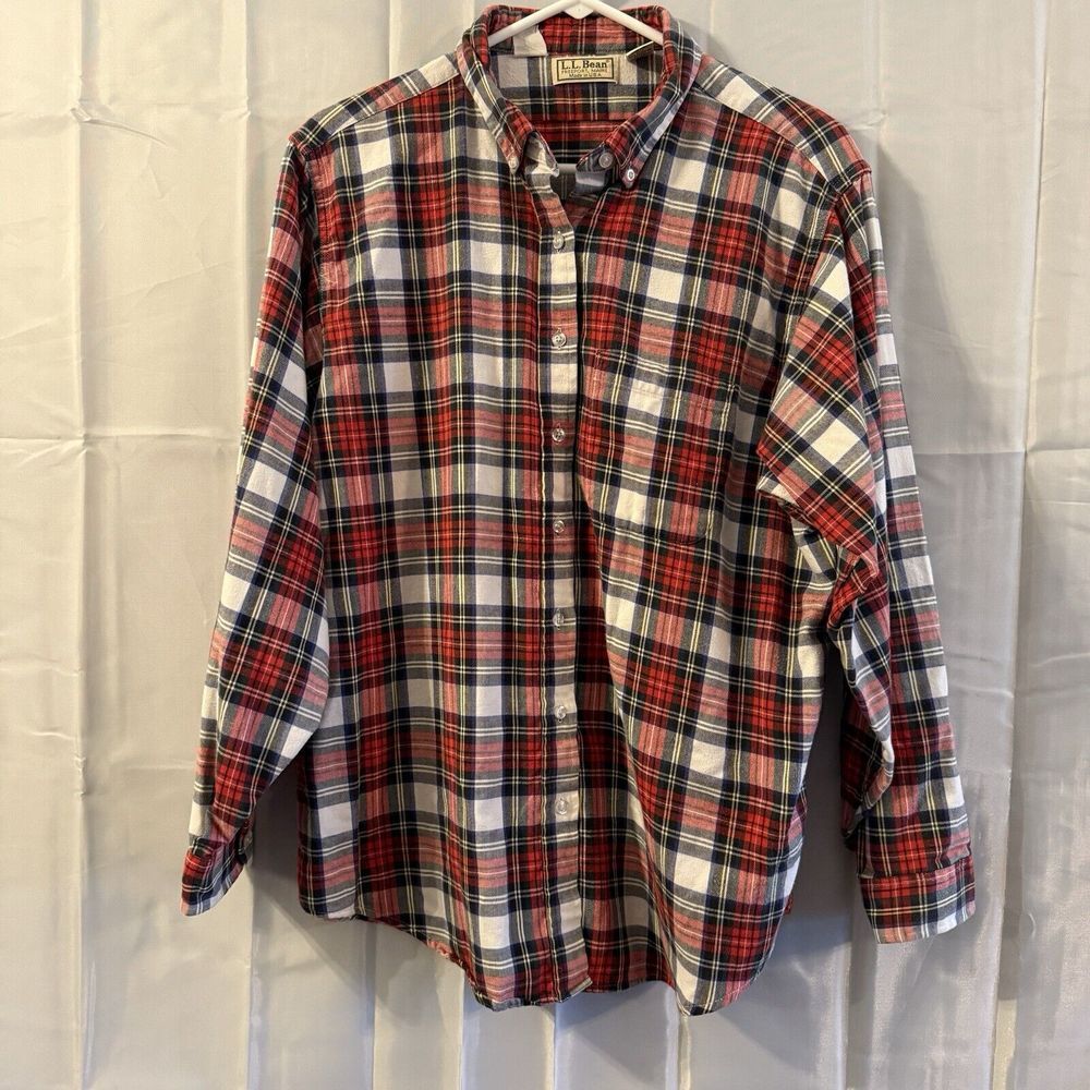 L.L. Bean Red and White Plaid Button Down Shirt